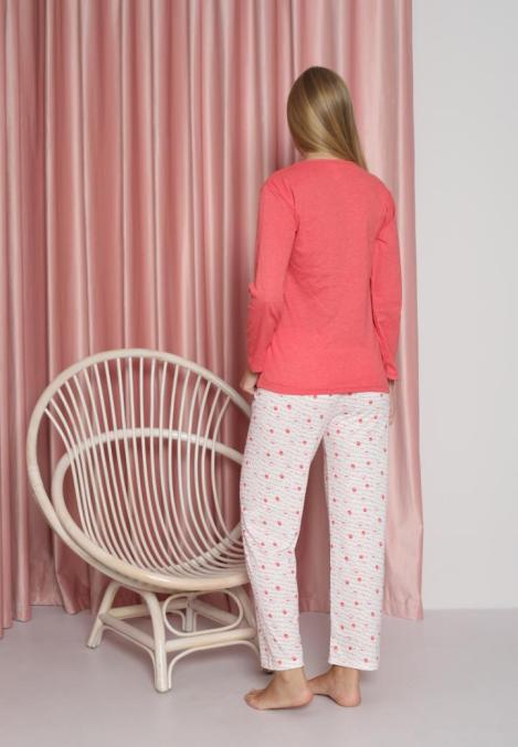 Pijama damă, cu mânecă lungă și pantaloni lungi din bumbac, imprimeu bufniță,Engros